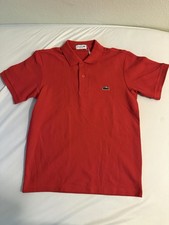 Lacoste Men's Red Short Sleeve Classic Fit Cotton Polo Shirt Crocodile Logo S