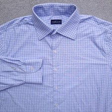 Proper Cloth Dress Shirt Mens 17 31 Performance Blue Check Corpcore Long Sleeve