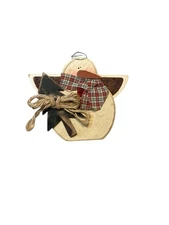 Rustic Wood Snowman Christmas Ornament Plaid Scarf Twine Tree