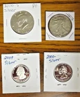 SILVER 1940-s Walking Liberty, 2000-s Kennedy half and 2 quarters (1.08oz)