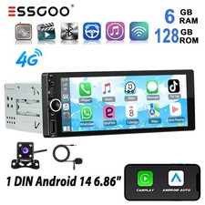 Autoradio 6.86" 1 DIN Mit Android 14 6+128G Carplay GPS Navi RDS Bluetooth Cam+