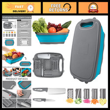Collapsible Camping Cutting Board Colander - 9-in-1 Chopping Board for RVs, Ca