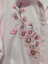 Vtg Tia Design's  Womens  Pink Top Size  L.  Shelf Grunge 3/4 Sleeve Embroidery