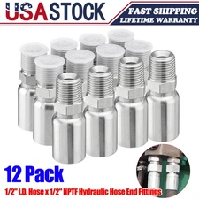12X Hydraulic Hose Fittings 1/2" I.D. Hose x 1/2" NPTF Male w/ Protection Cover
