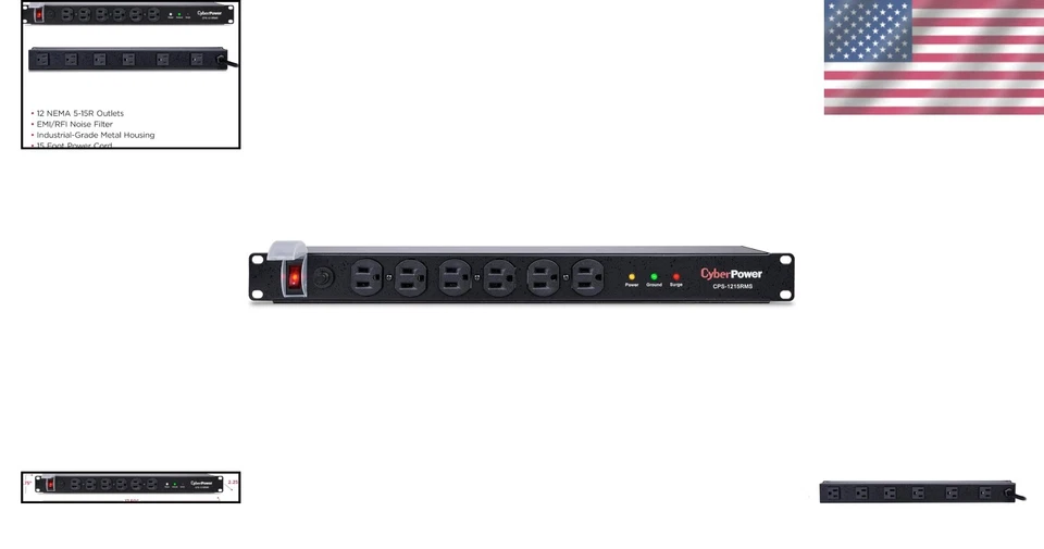 Versatile 12 Outlet Rackmount Surge Protector with 15 ft Cord Retention Tray - Image 2 of 4
