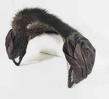 Vintage 50 s-60 s Brown Fur And Satin Bow Facinator W/ Birdcage Net Veil