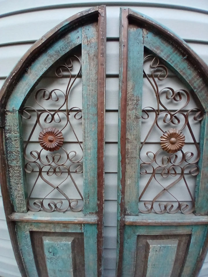 Gran juego de decoración de pared de arco de catedral de madera y metal rústico para granja Foto 4 de 4