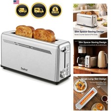 Slim Long Slot Stainless Steel Toaster, Toaster 2 Slice Wide Slot with 10.24 ...