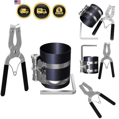 Piston Ring Compressor Tool Kit 2-1/8 to 7 Inch 53mm-175mm with Plier | Pisto...