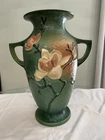 Roseville Pottery 16" Blue Double Handle Magnolia Pattern Vase 99-15