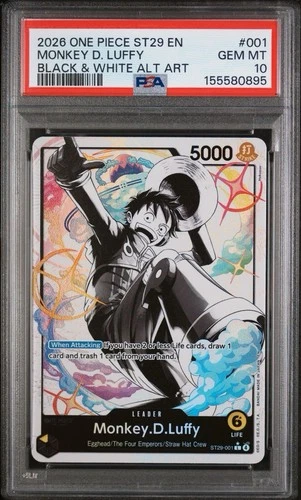 2026 ONE PIECE ST29-EGGHEAD BLACK & WHITE ALT ART #001 MONKEY D. LUFFY PSA 10