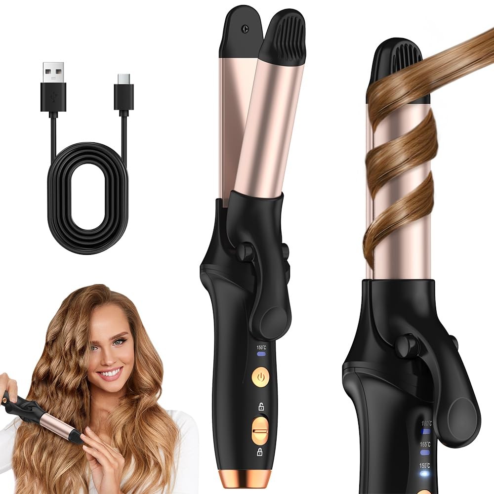 Cordless Rechargeable Curling Iron with 3 Heat Settings for Effortless Styling-image