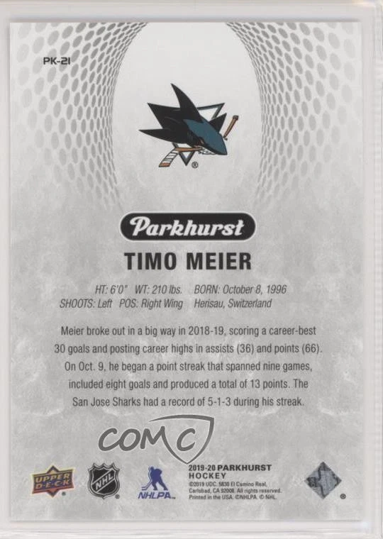 2019-20 Upper Deck Parkhurst Parkies Timo Meier #PK-21 - Image 2 of 2