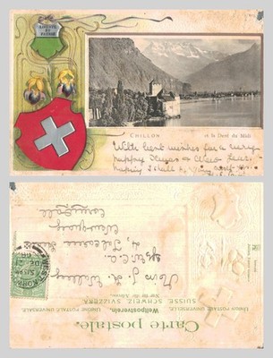 Alte Postkarte - Schloss Chillon Genfer See Schweiz Weihnachtsgruß POSTED