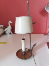 lampe bouillotte de chevet, abat jour en tôle et pied en métal argenté