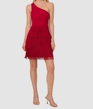 Adrianna Papell Women's Red Asymmetric Fringed Sleeveless Sheath Dress Size 4