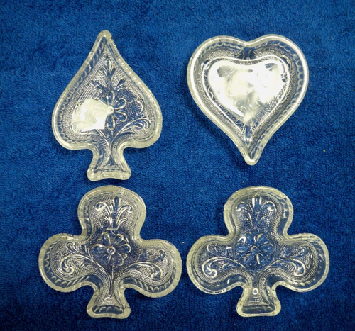 Indiana Glass Sandwich Heart, Spade, 2- Clubs Trinket Dish Ashtray (Set of 4) - Picture 5 of 6
