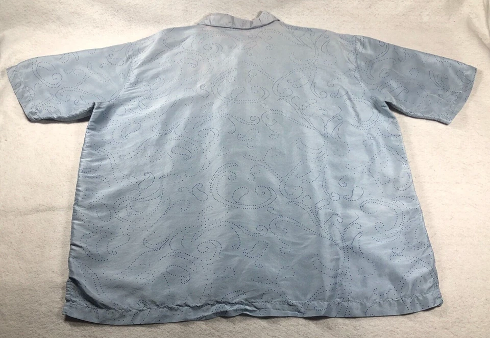 Camisa de seda Stacy Adams para hombre talla XL azul estampado cachemir manga corta con botones Foto 4 de 4
