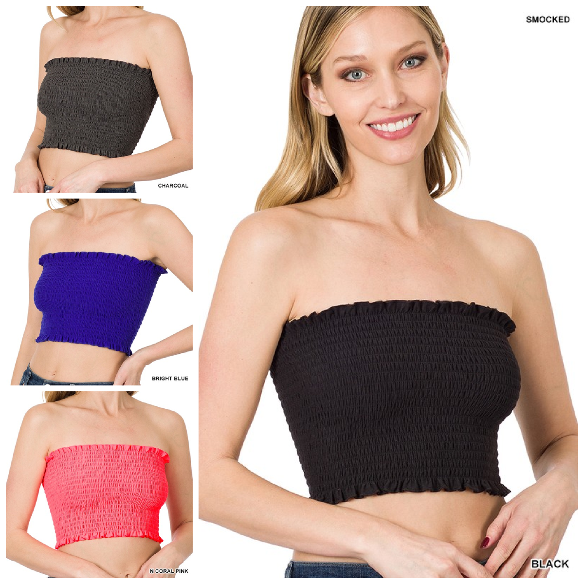 smocked tube top black