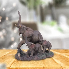 9"H Elephant Family Playing Together Figurine Trunk Up Home Decor Unique Gift
