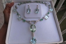 Huge VVS 143 ct aquamarine Emerald diamond 14k white gold necklace choker 15.5in