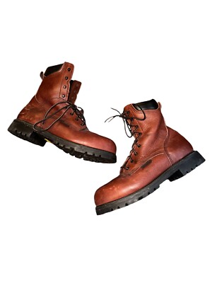 Red Wing ANSI Z41 PT99 MI/75 C/75 EH Brown Leather Steel Toe BOOTS