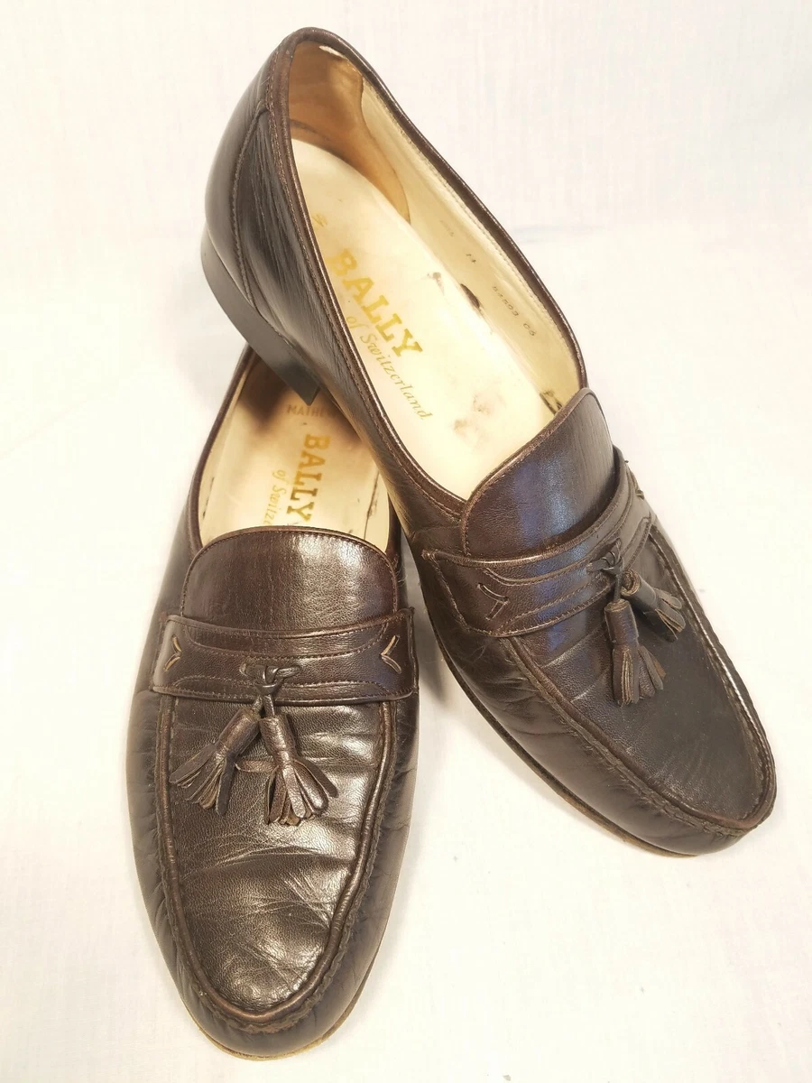 BALLY Mens Shoes Loafers US 8.5M Mathew Leather Brown Tasseled Switzerland