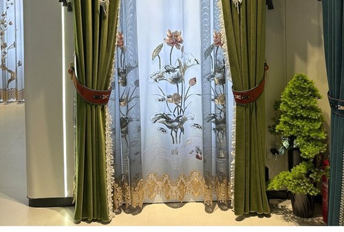 Custom Modern French velvet bedroom green cloth curtain valance drape C2082 - Picture 10 of 12