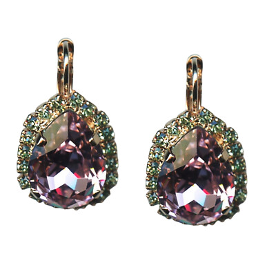 Mariana Earrings Lovely Lt Rose & Chrysolite Austrian Crystals Spring Flowers...