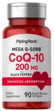CoQ10 200mg | 90 Softgels | Coenzyme Supplement | Non-GMO | by Piping Rock