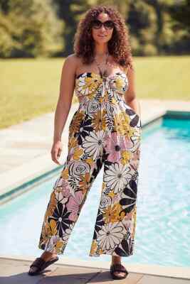 Kenzie Parrott for Anthropologie Beaded Jumpsuit Floral Print Smocked Cutout SP