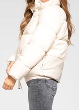 Milly Sharon Vegan Leather Puffer Jacket In Ecru