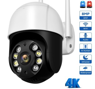 4K 8MP PTZ IP SmartCam Color Night Vision Audio CCTV Video