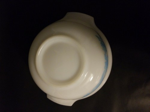 Vintage GLASBAKE Mixing Bowl Aqua Blue Thistle Flower Milk Glass Tabbed - Picture 6 of 12