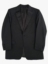 Custom Hickey-Freeman Paul Simon Black 1-Btn Satin Lapel Tuxedo Blazer 44L