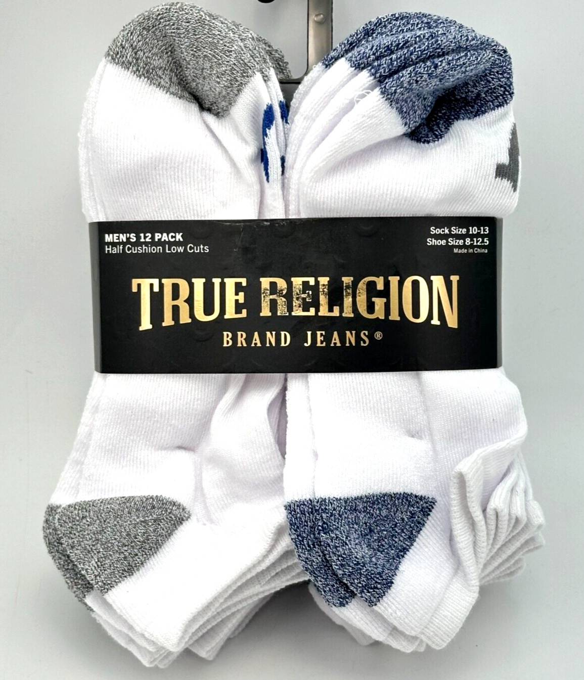 True Religion Low Cut Socks Mens 12 Pack White Sz 8-12.5 Half Cushioned Logo