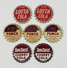 Lot Of 7 Assorted Unused Bottle Caps Cork Lined Lotta Kist Sun Crest