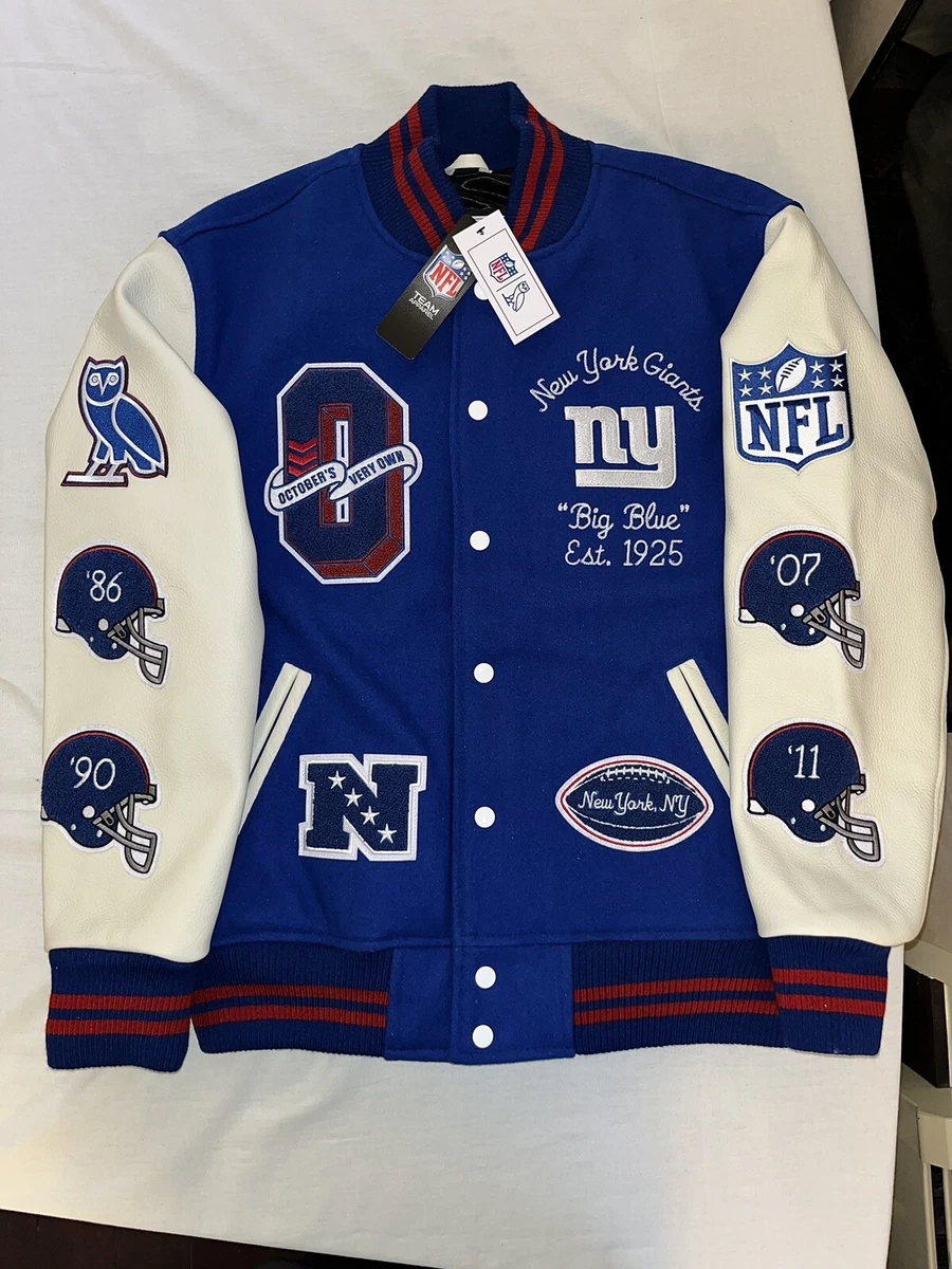 OVO X NFL New York Giants Leather Wool Varsity Jacket Blue October's Very  Own