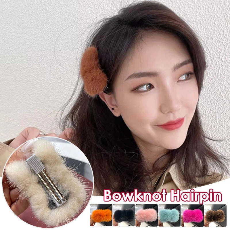 Horquilla de piel de visón real moño horquilla clip lateral tocado de piel accesorios para el cabello regalo Foto 3 de 4