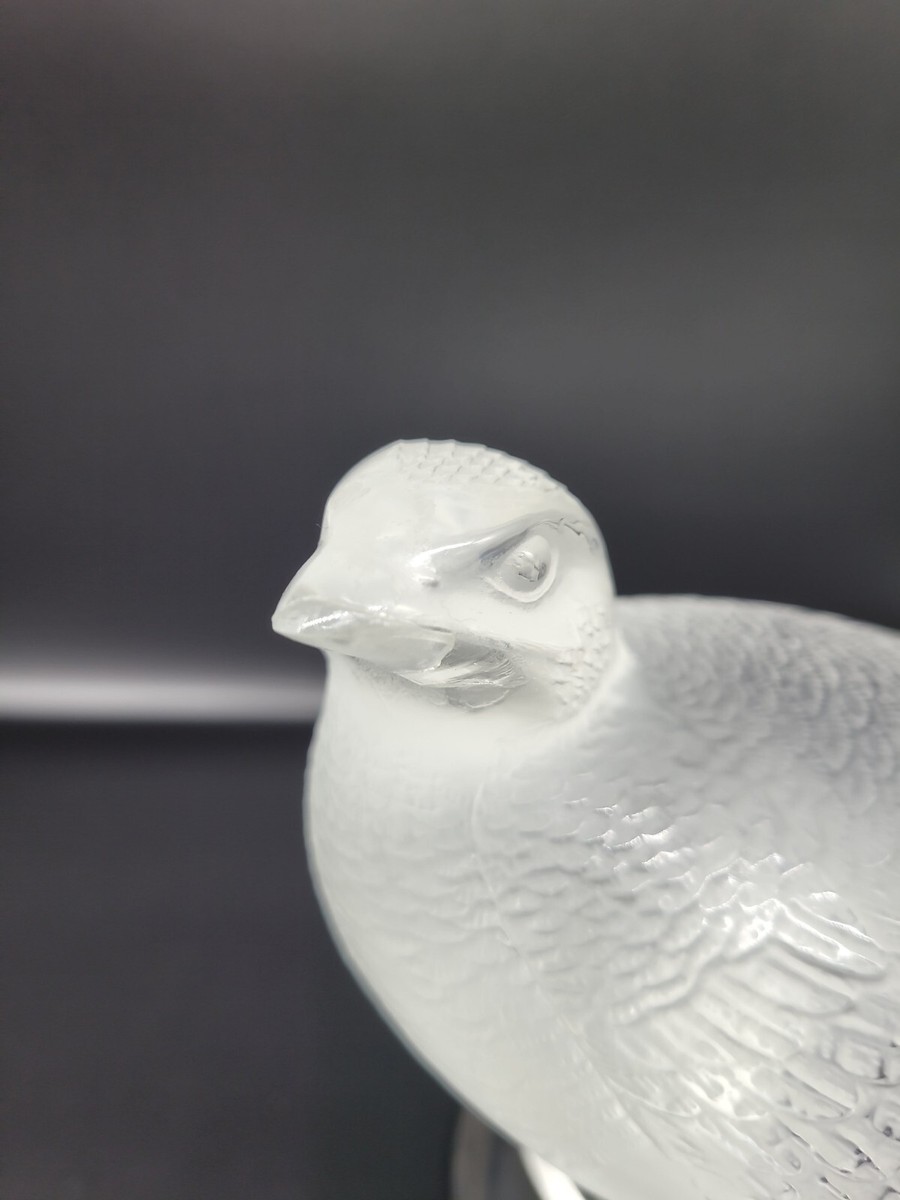 Signed LALIQUE France - PAIR of Crystal Quail Pheasant BIRD