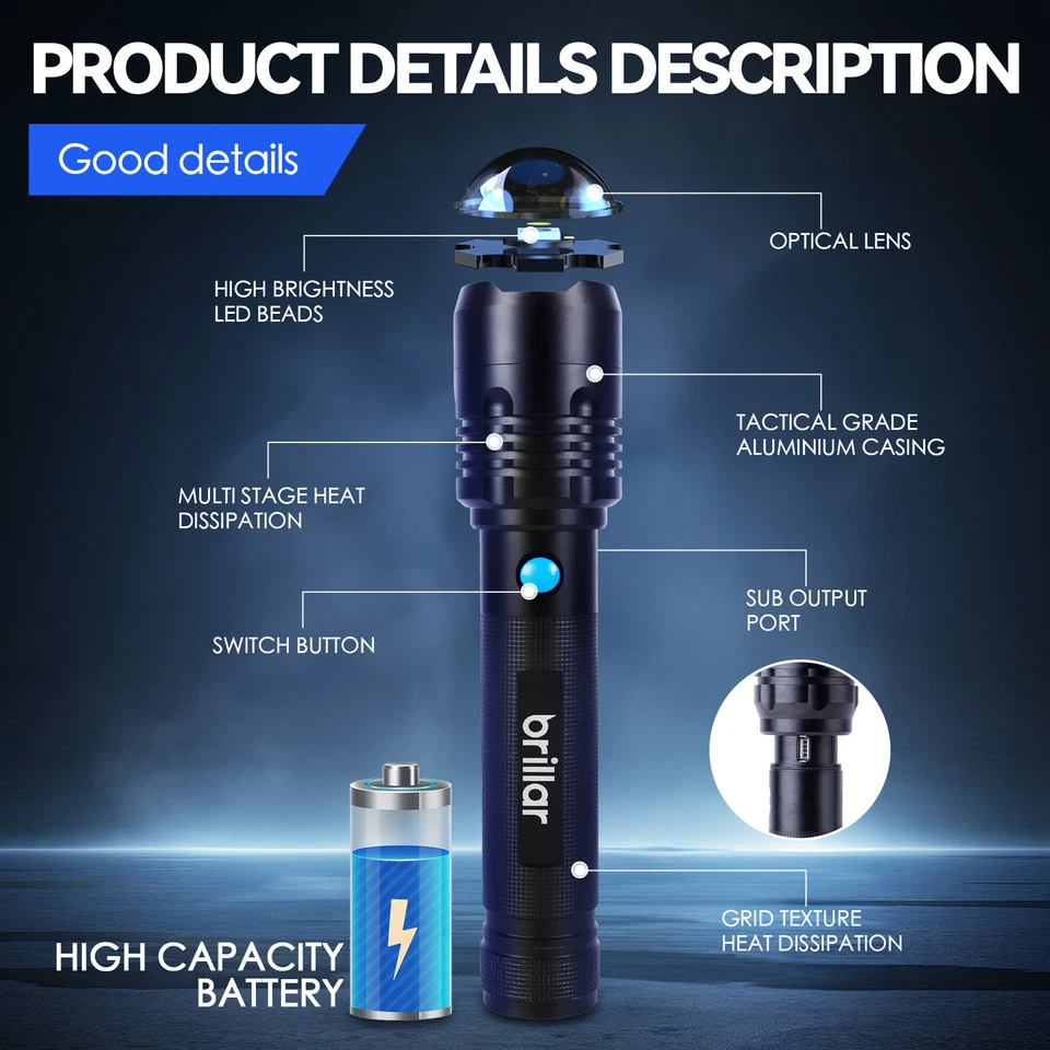 4000 Lumen Brillar Commander USB Rechargeable Torch Flashlight Heavy Duty 30cm - image 3 of 4