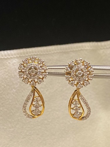 Stunning 1.01 TCW Round Brilliant Cut Diamonds Dangle Earrings In 585 14K Gold - 第 3/12 張圖片