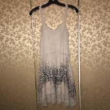 Free People Beige Black Multi-Color Floral Lace Fit & Flare Dress Small S