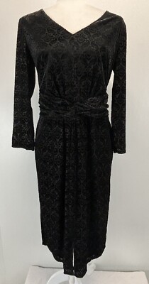 NEW! Talbots Velvet Burnout Sheath Knee Length Dress Womens M Witchy Goth Stretc
