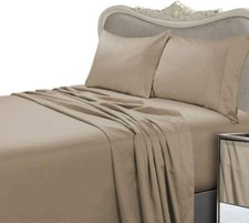 3 Piece Set - Taupe Solid 1 Fitted/Bottom Sheet 2 Pillowcase 600 TC Cotton
