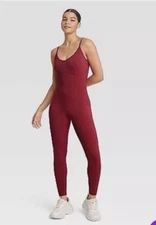 NWT Women's JoyLab Corset Sleeveless Pant Bodysuit Wine Red Size XS