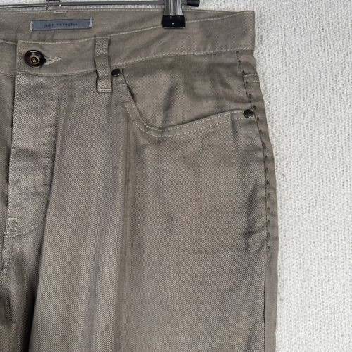 Pantalones John Varvatos Para Hombres 32R Nuez moscada Calavera Calce Recto 5 Bolsillos Mezcla de Lino NUEVO - Imagen 6 de 13