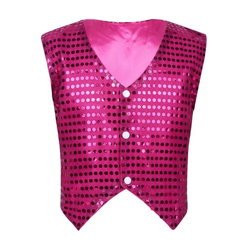 Kids Unisex Sparkly Shirt Hip Hop Jazz Disco Dance Jacket Shirt Vest Performance - Picture 167 of 340