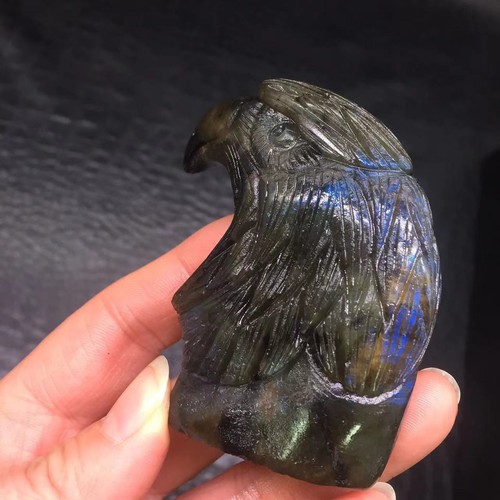 Natural Rainbow Labradorite Crystal Quartz Carved Eagle Head Healing Decor Reiki - Picture 17 of 21