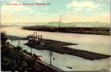 Pittsburg Coal Barges Floating Ohio River Pennsylvania Postcard B25
